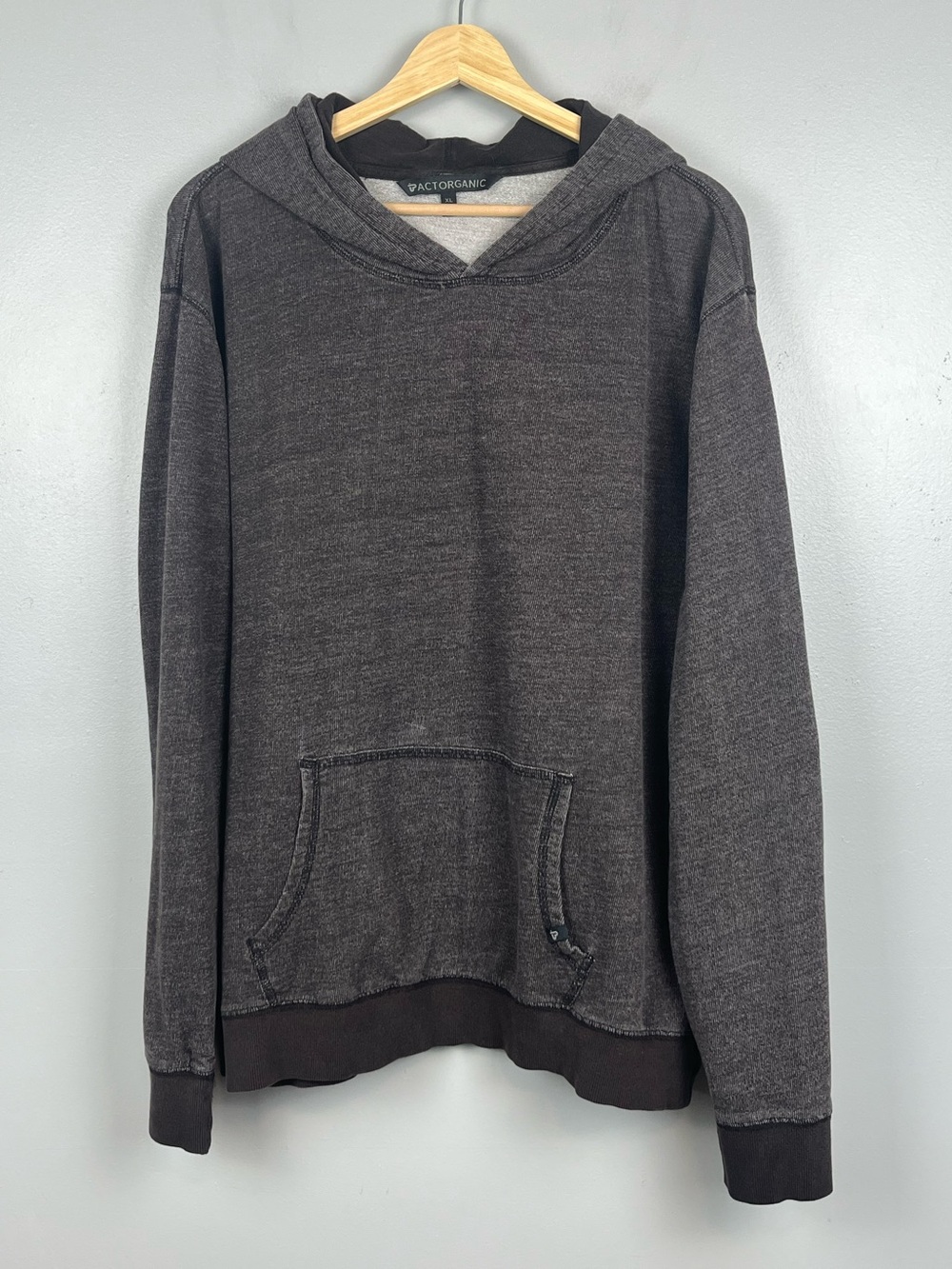 Pact Organics men’s brown 100% organic cotton hoodie, XL.